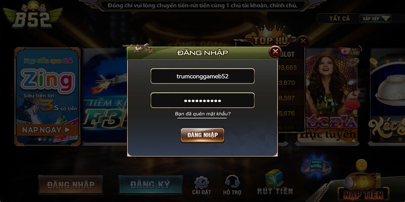 Các bước đăng nhập cổng game đổi thưởng B52 Club   